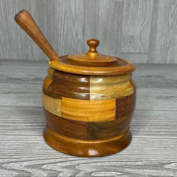 Vintage wooden hand turned honey pot / sugar jar home decoration bowl - Picture 1 of 7
